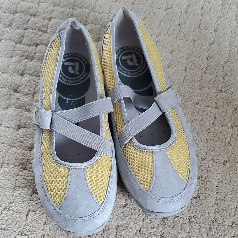 Propet Yellow and Gray Flats Leather Upper